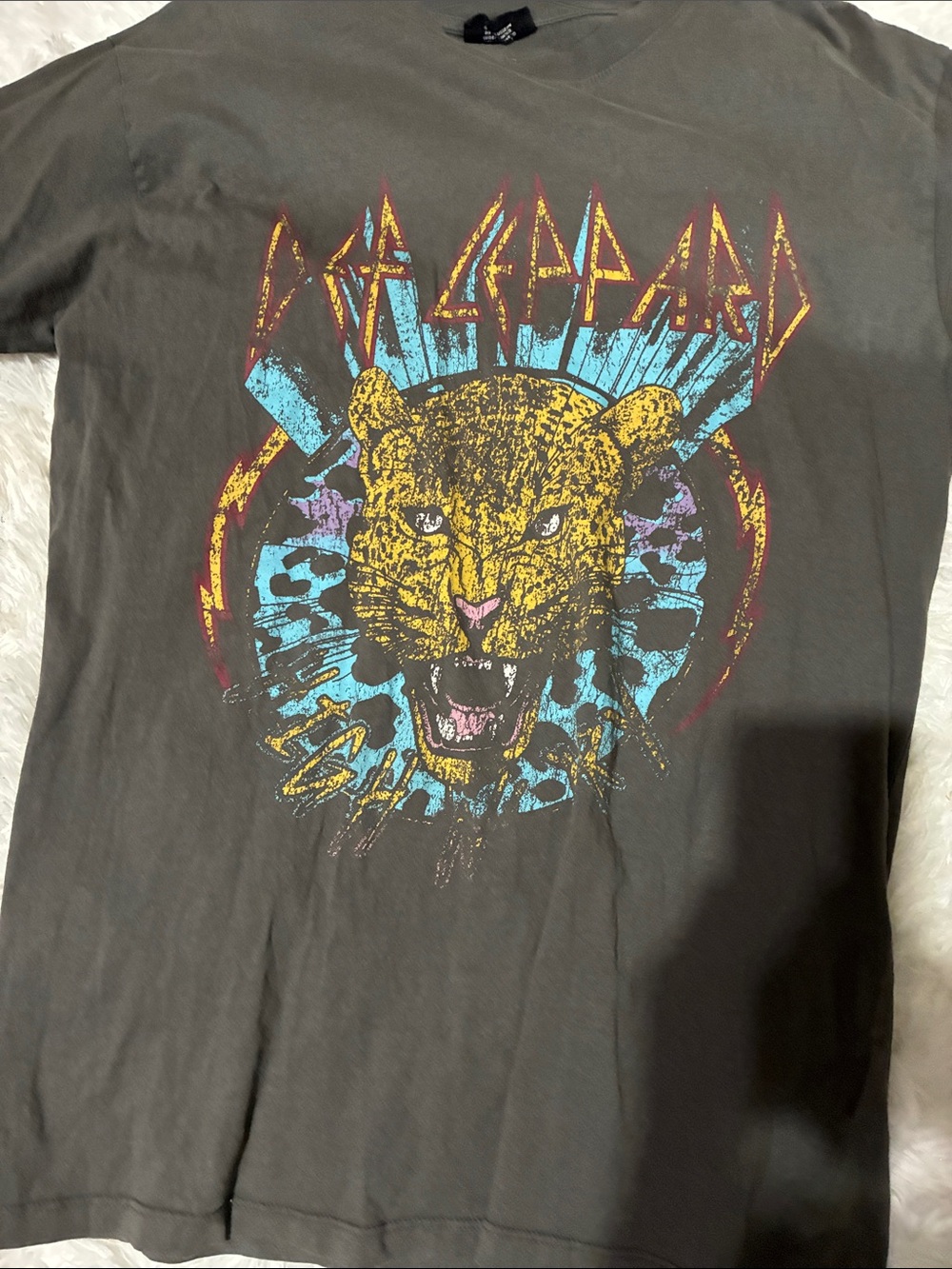 Def Leppard Graphic Tee - gray  with Yellow Leopard Print medium